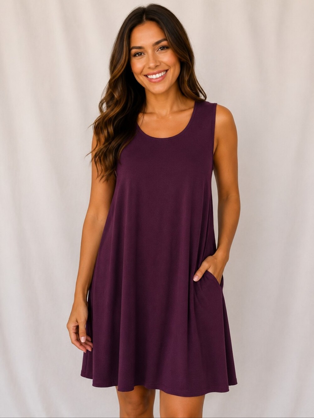 Zenana Outfitters Sleeveless A-Line Tunic in Plum